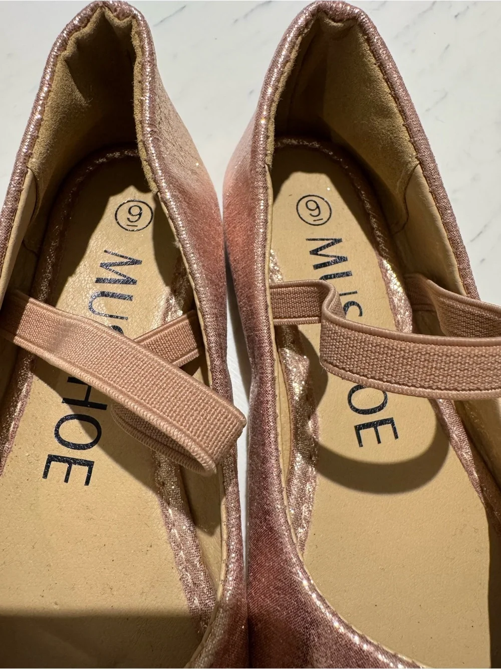 Girls Shimmery Rose Gold Ballet Flats with Bow